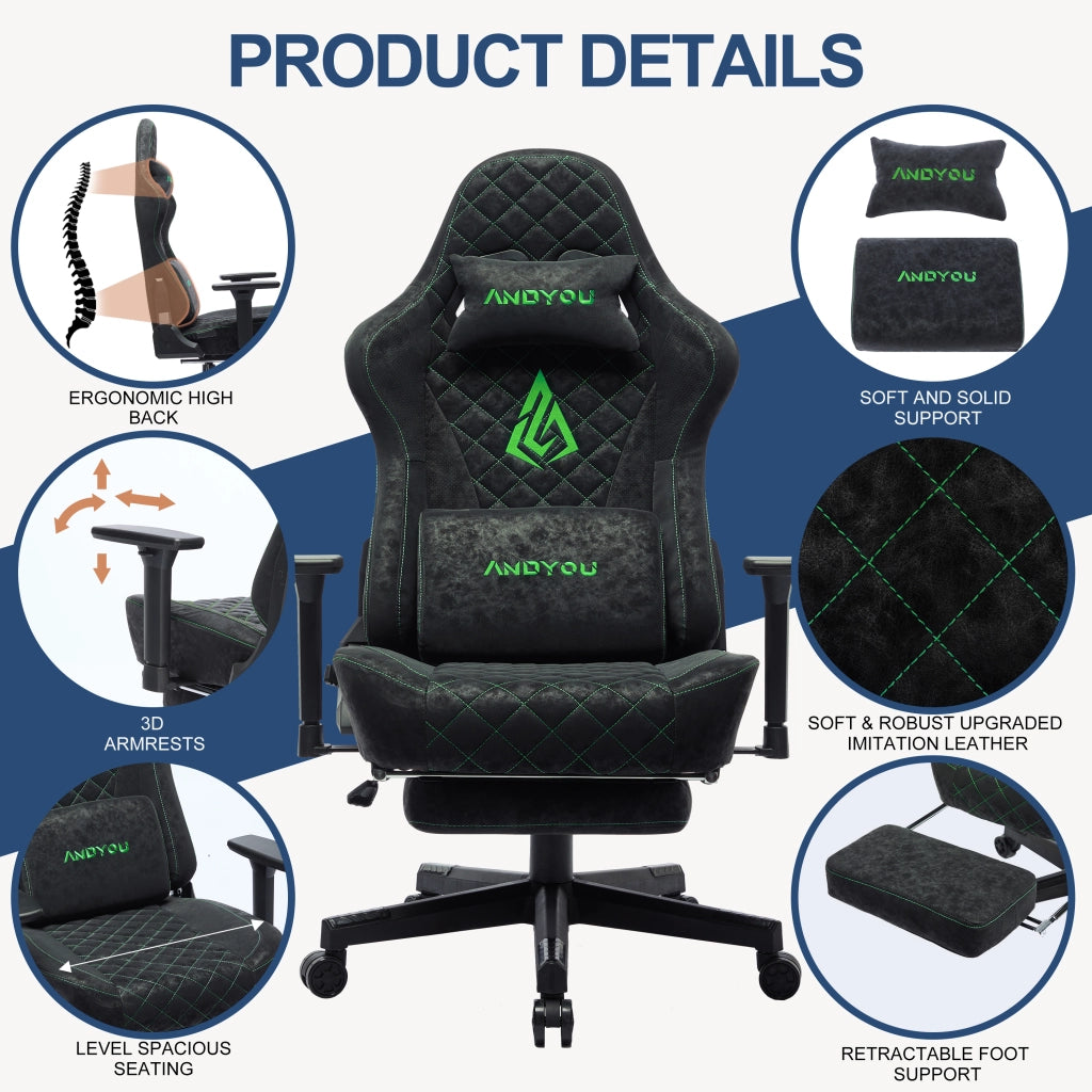 Poltrona Gaming Ergonomica Pelle PU Vintage ¨C Zephmum ¨C Nero