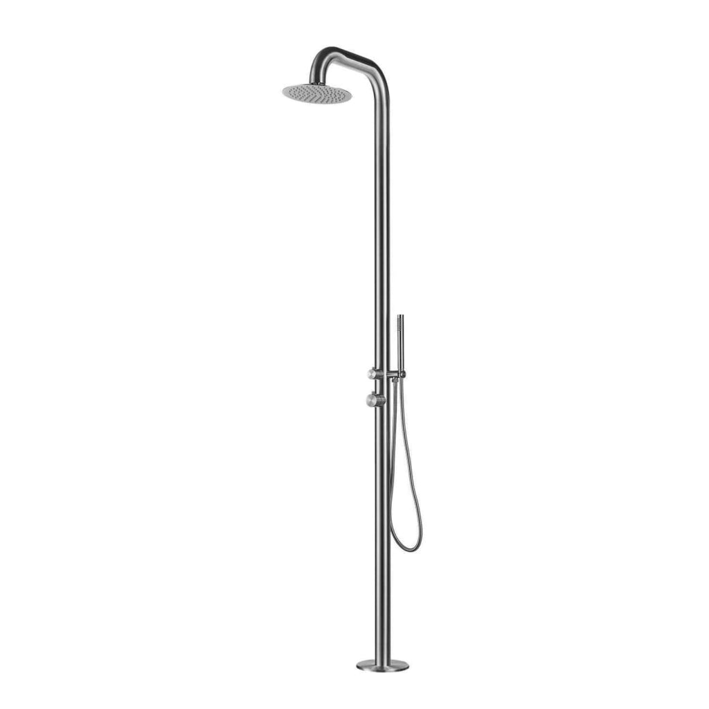 Sined Pula Doccia Da Giardino In Acciaio 316l Con Doccino h 230 Cm Inox Satinato Doccia Con Alimentazione Acqua Calda e Fredda