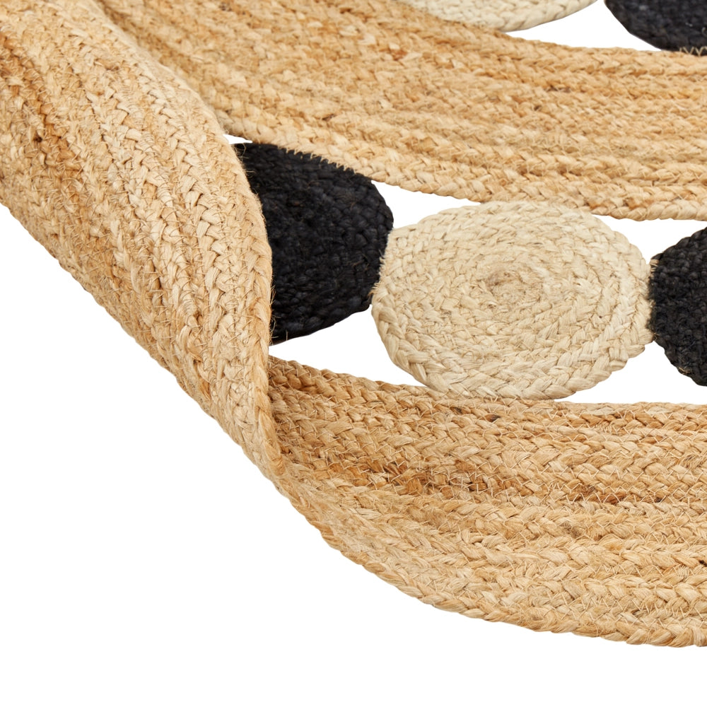Tappeto beige e nero rotondo 140 cm Boho Rustico a spirale intrecciato fatto a mano Juta naturale Camera da letto Soggiorno