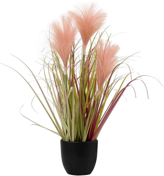 Struttura Decorativa di Pampas in Kunstgras con Pianta Finta in Vaso di Plastica Nera
