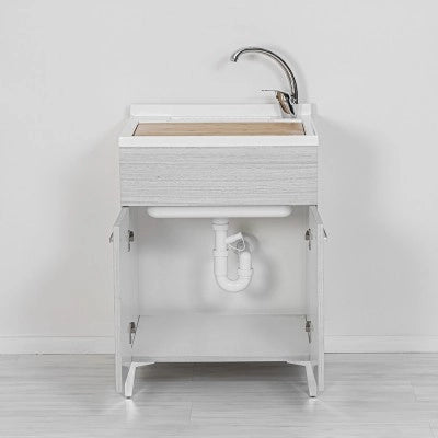 Mobile lavatoio grigio 60x50 cm vasca in resina e asse lavapanni Desya