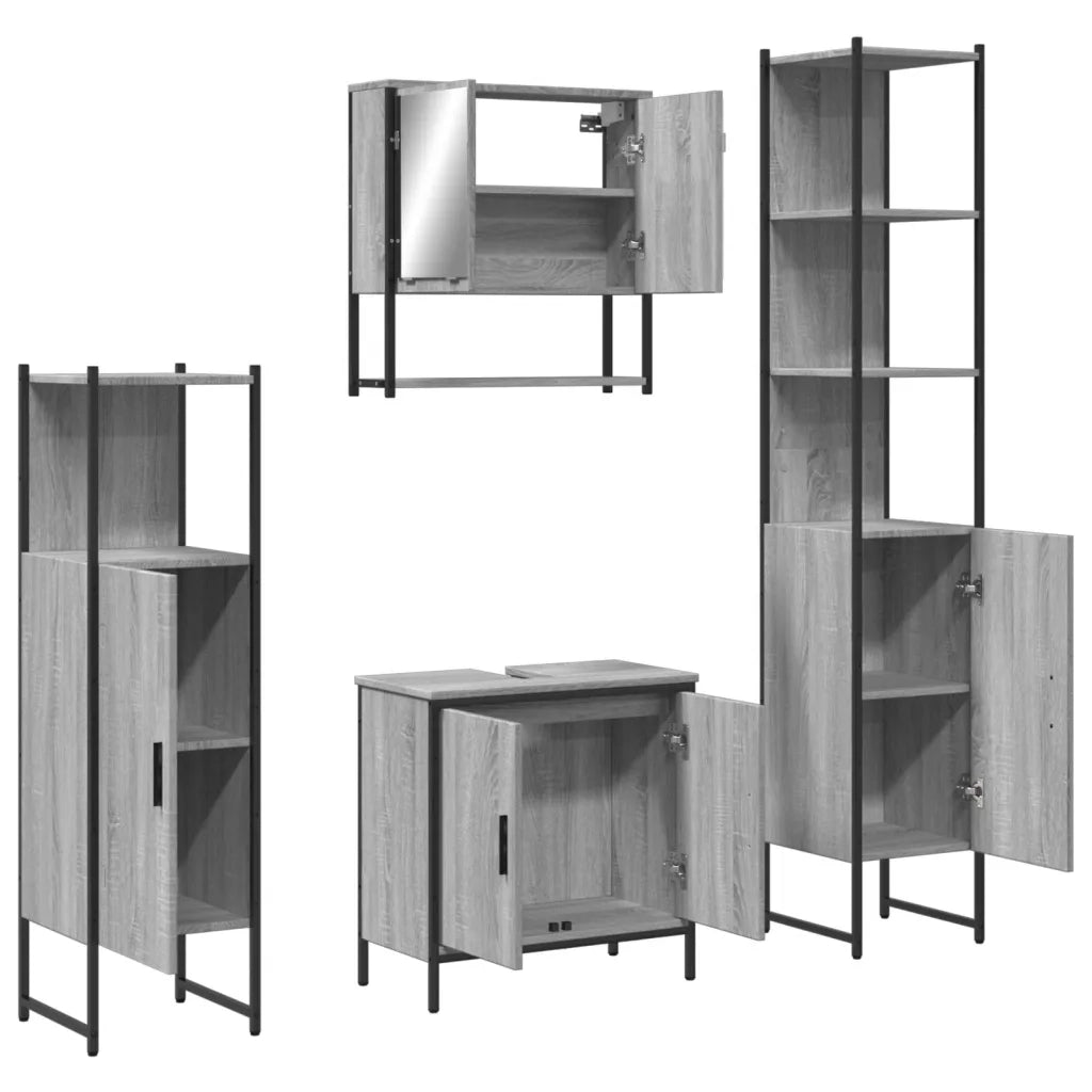 Set Mobili da Bagno 4 pz Grigio Sonoma in Legno Multistrato