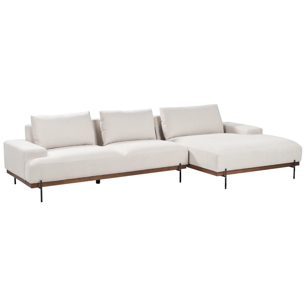 Divano angolare sinistro in tessuto Beige Tessuto Gambe in metallo 3 posti Stile minimalista