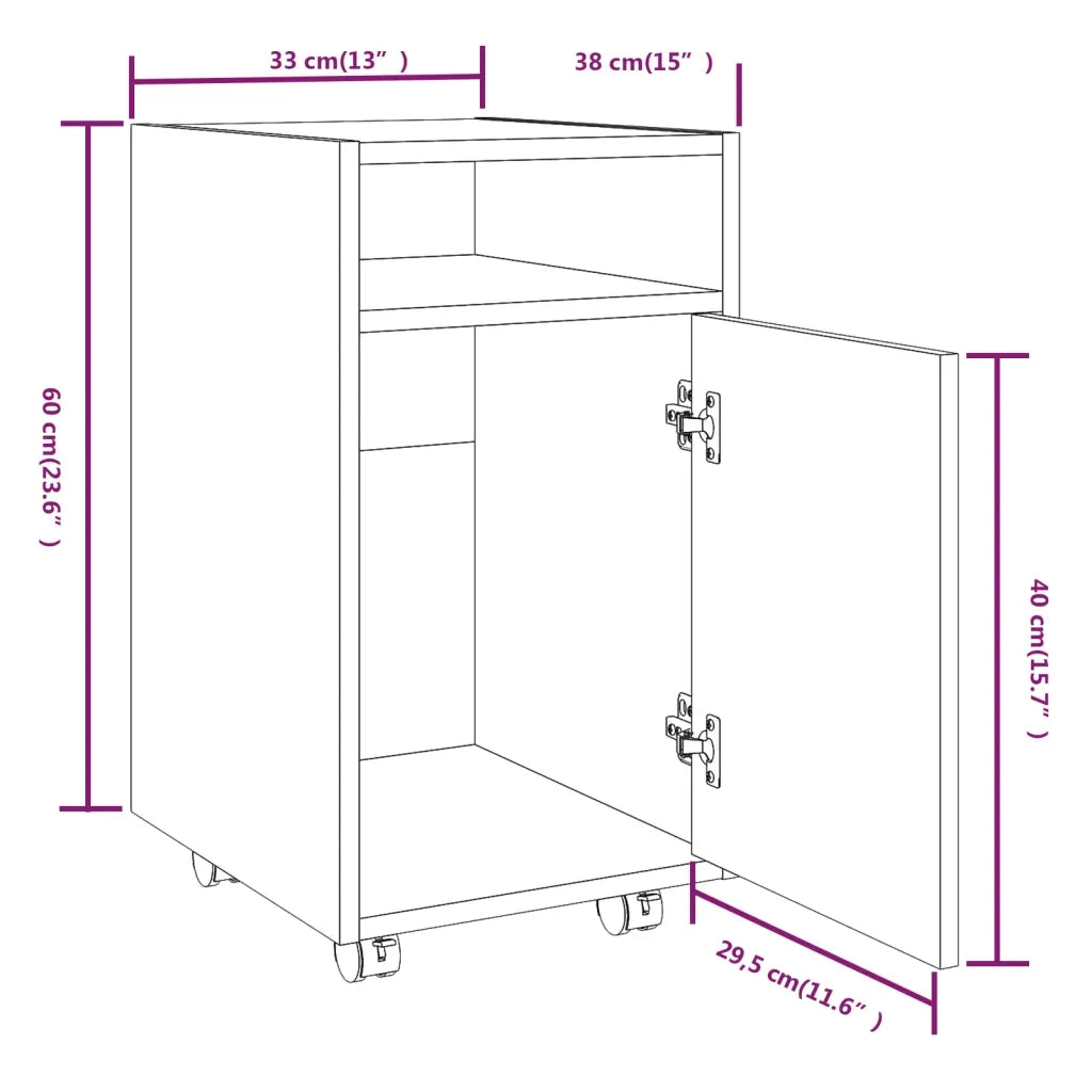 Mobiletto con Ruote Rovere Fumo 33x38x60 cm Legno Multistrato 815852