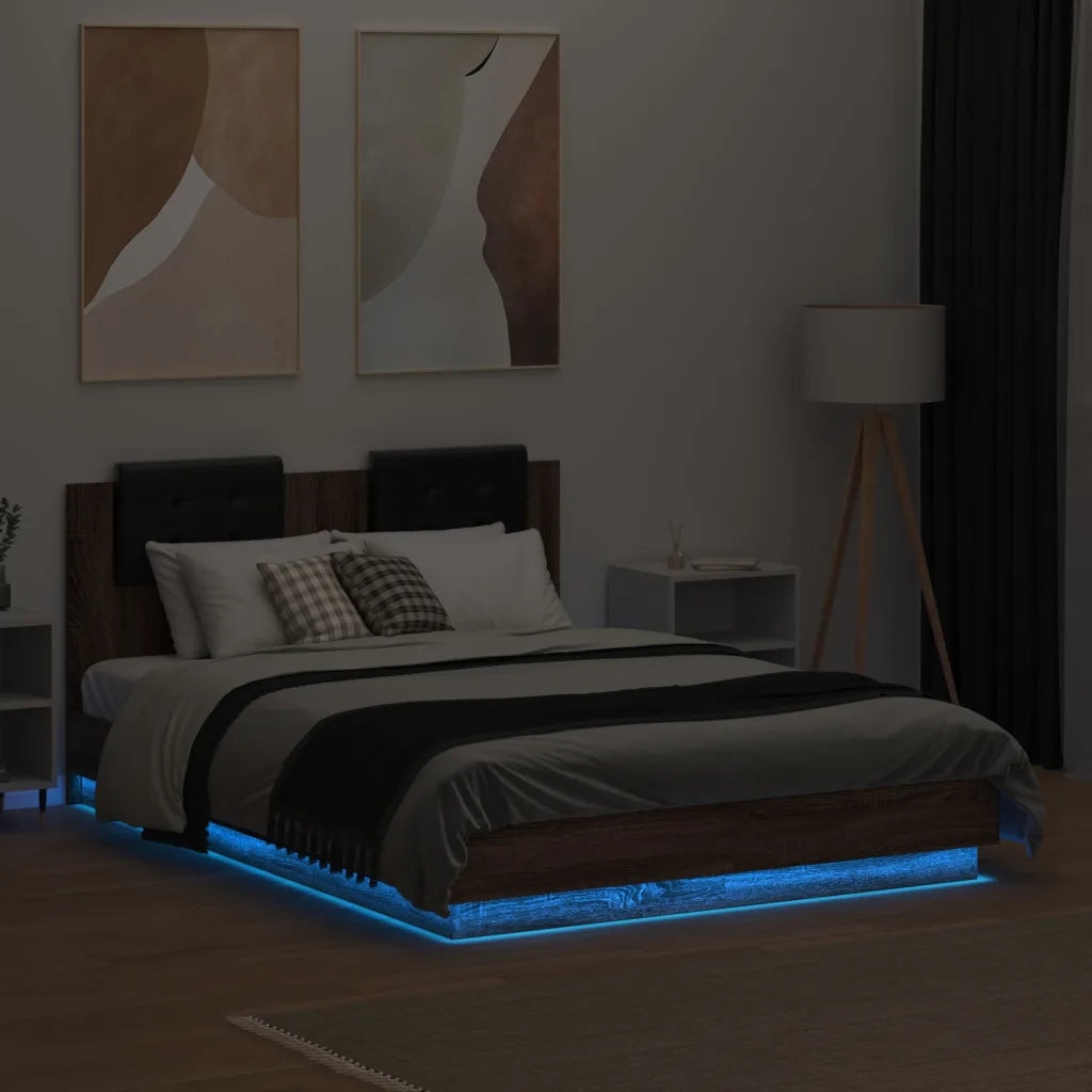 Giroletto con Testiera e LED Rovere Marrone 120x190 cm 3210058