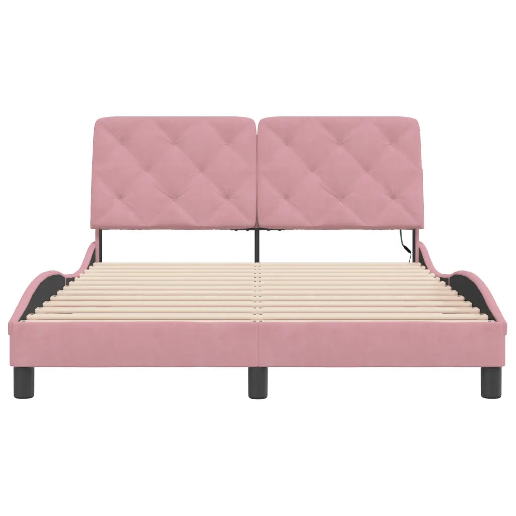 Giroletto con LED senza Materasso-Struttura Letto Rosa 140x190 cm in Velluto