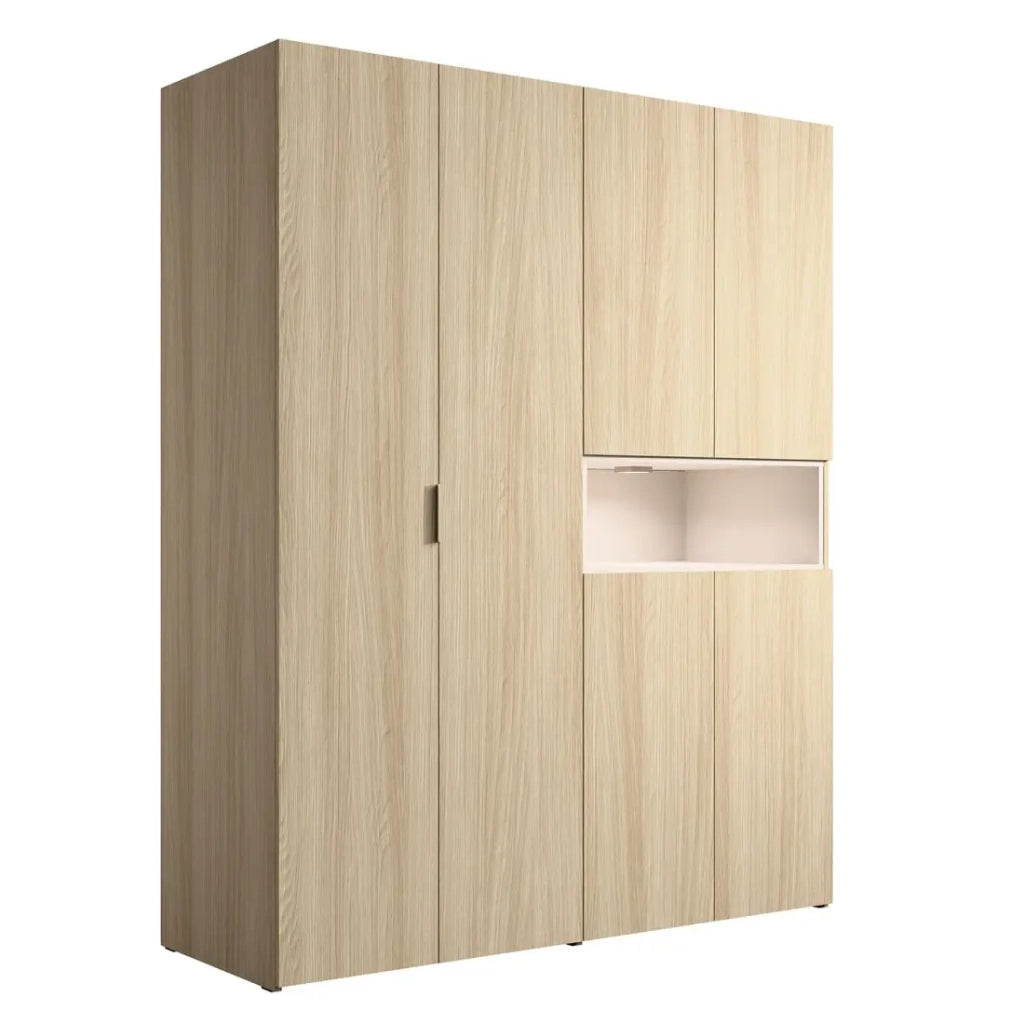 Armadio KAORI 5 porte con nicchia LED in rovere chiaro e beige 202 cm