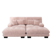 Divano modulare con pouf mobili e cuscini; braccioli ampi; in ciniglia vintage rosa