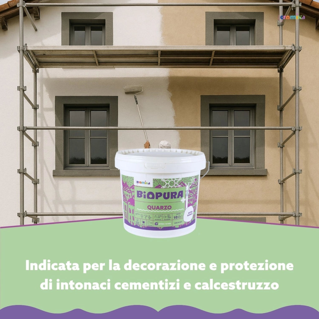 Pittura quarzo antialga interni esterni finitura opaca linea biopura cromika *** formato 10 lt, confezione 1