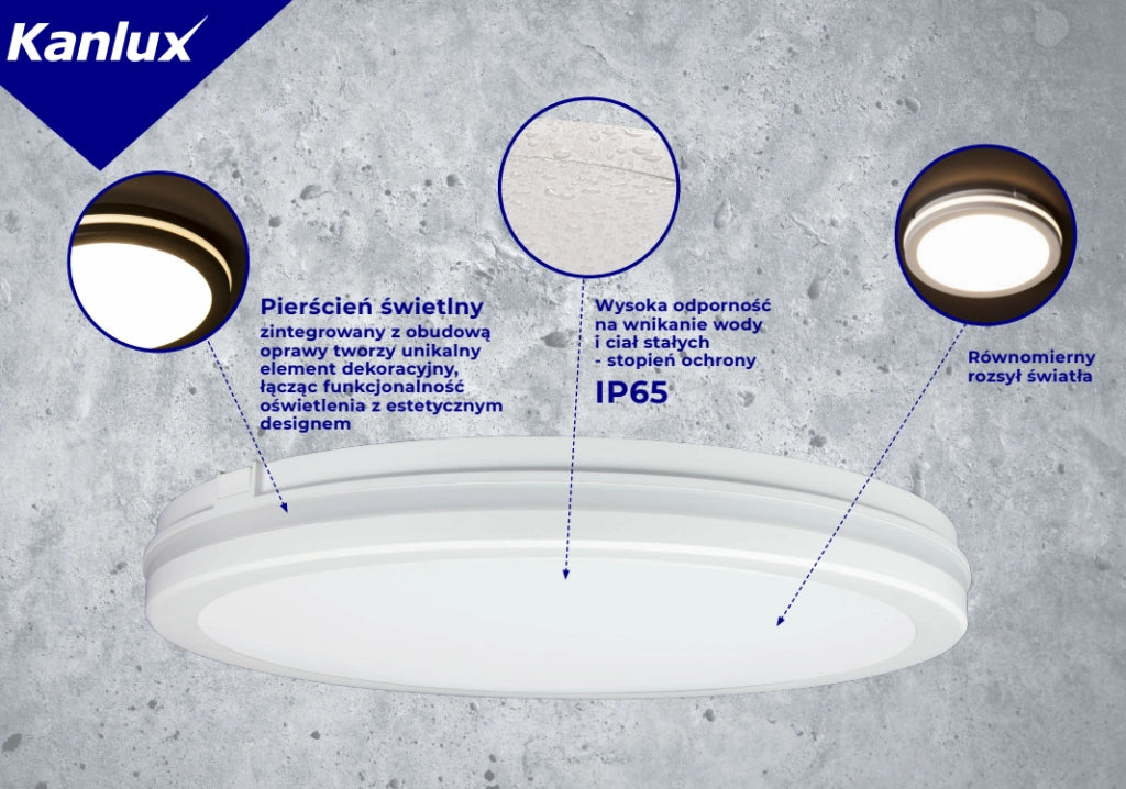 Plafoniera LED Kanlux BENO ECO 30W IP65 bianca CCT