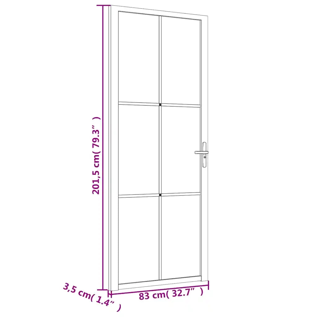 Porta Interna 83x201,5 cm Nero Opaco Vetro e Alluminio 350557