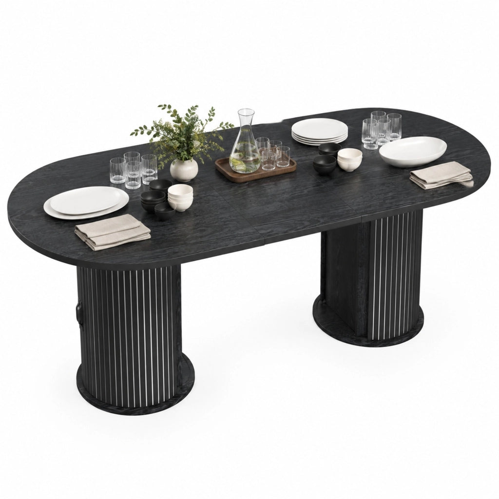 Tavolo da pranzo allungabile 150-190 cm in MDF nero con vano contenitore