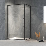 Cabina Box Doccia Angolare Nero Opaco 70x90 Cm Parete Fissa e Po