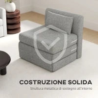 Poltrona Letto Pieghevole da Terra a 3 Sezioni Salvaspazio in Tessuto, 80x75x74 cm, Grigio