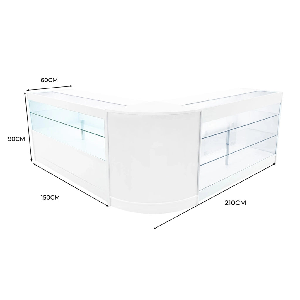 Set Bancone Bianco Hera LED K1500 C1500 CM60 con Serratura e Vetrina Espositiva