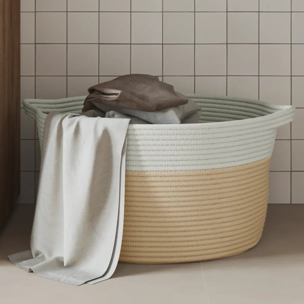 Cestino Portaoggetti Beige e Bianco ?40x25 cm in Cotone CFW5740339
