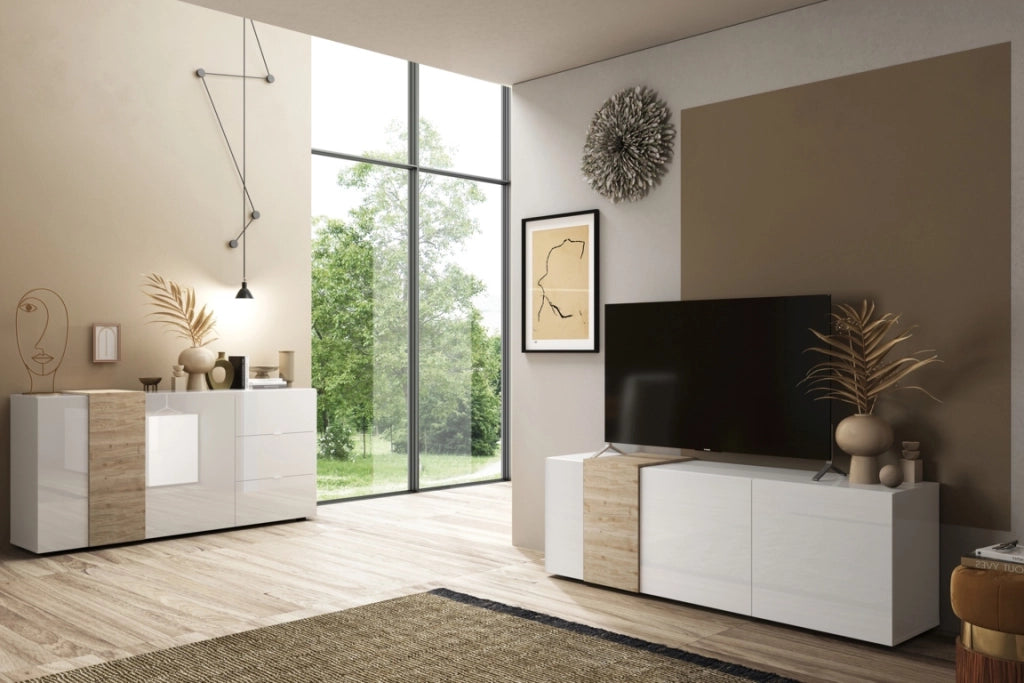 Porta TV MACON bianco/rovere miele