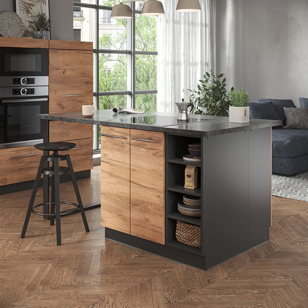 Isola cucina Fame-Line Rovere dorato/Antracite 90 cm senza piano di lavoro Vicco