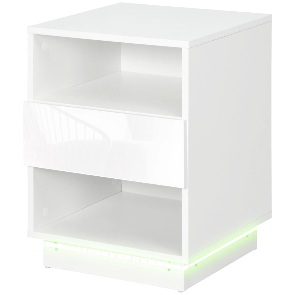 Comodino con Luce LED e Cassetto ¨C Zephmum ¨C Bianco 40x40x55 cm