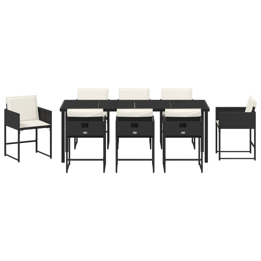 Set da Pranzo in 9 Pezzi con Cuscini - Rattan Polietilenico Nero