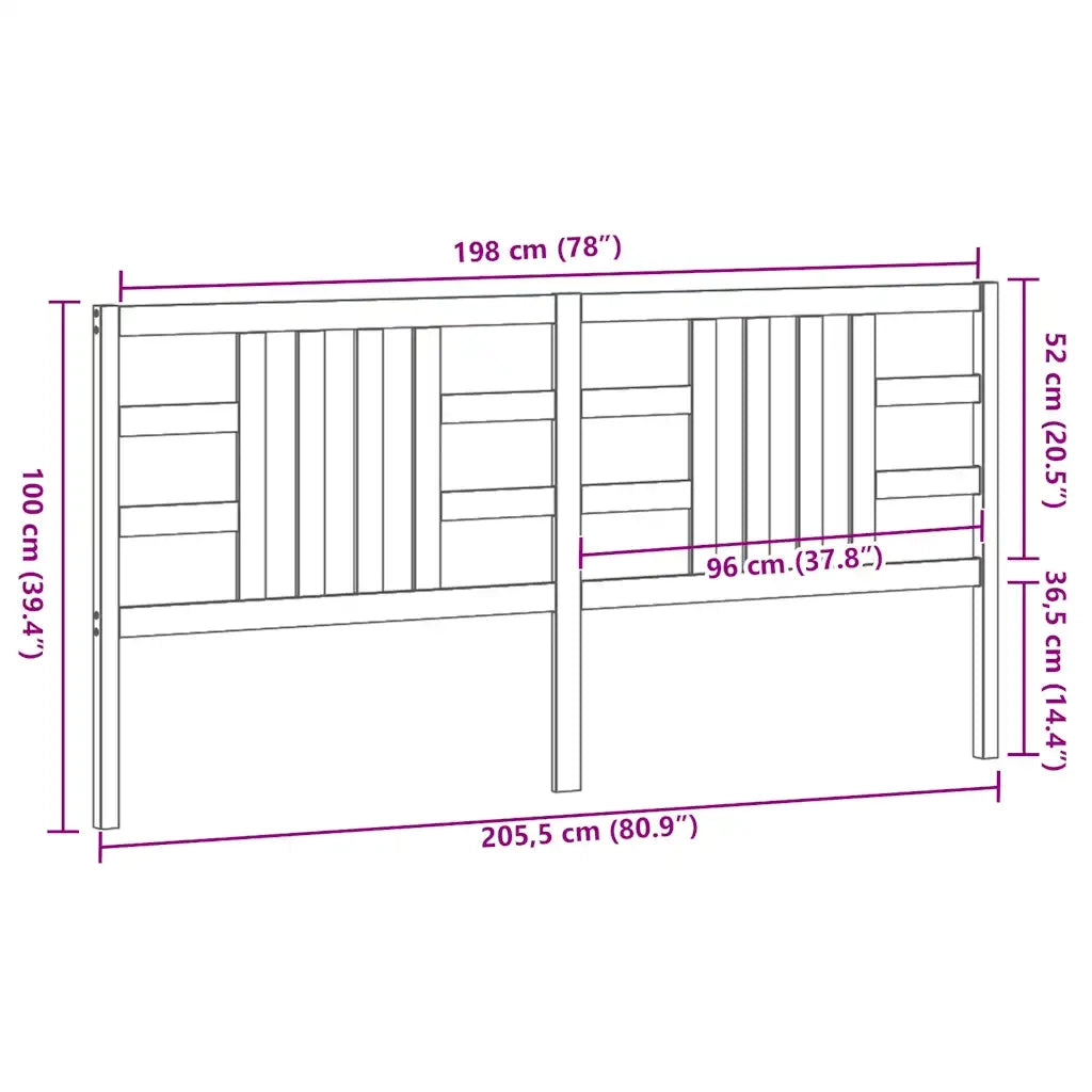 Testiera per Letto Grigia 206x4x100cm in Legno Massello di Pino 817862