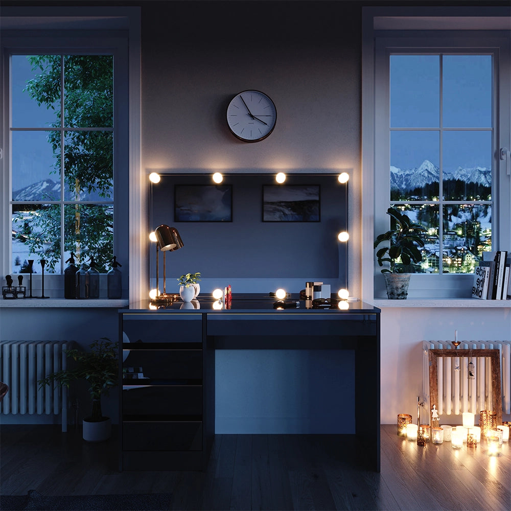 Vicco Set tavolino da toilette Nero/oro 55 cm con illuminazione a LED