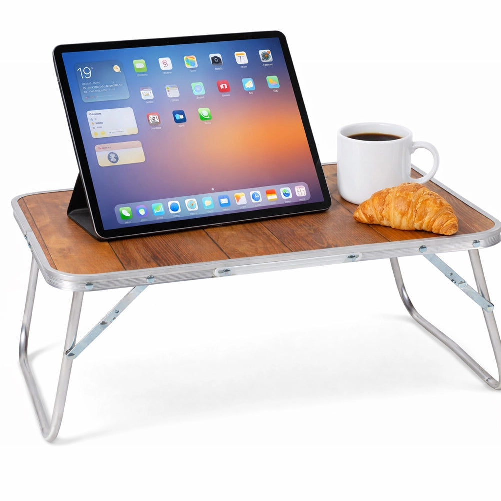 Tavolo Vassoio Pieghevole in Alluminio e MDF Tavolino per Divano Letto 60x40x25cm