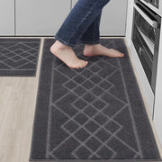 Tappeto per cucina - 2 pezzi - antiscivolo - lavabile in lavatrice - assorbente - gomma per cucina - soggiorno - grigio scuro - 50 x 76 cm + 50 x 122 cm