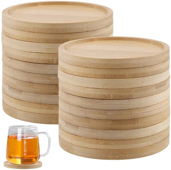 20 pezzi di sostegni per tazze in bambù, 10 cm, rotondi, sostegni per tazze in vetro e legno, rotondi, sostegni per tazze in vetro e legno per bicchieri, bar, tazze, sostegni per tazze decorativi, regali