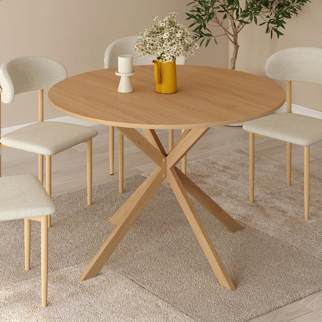 IDMarket - ALIX Tavolo da pranzo rotondo per 6 persone con gamba a ragno effetto faggio 110 cm