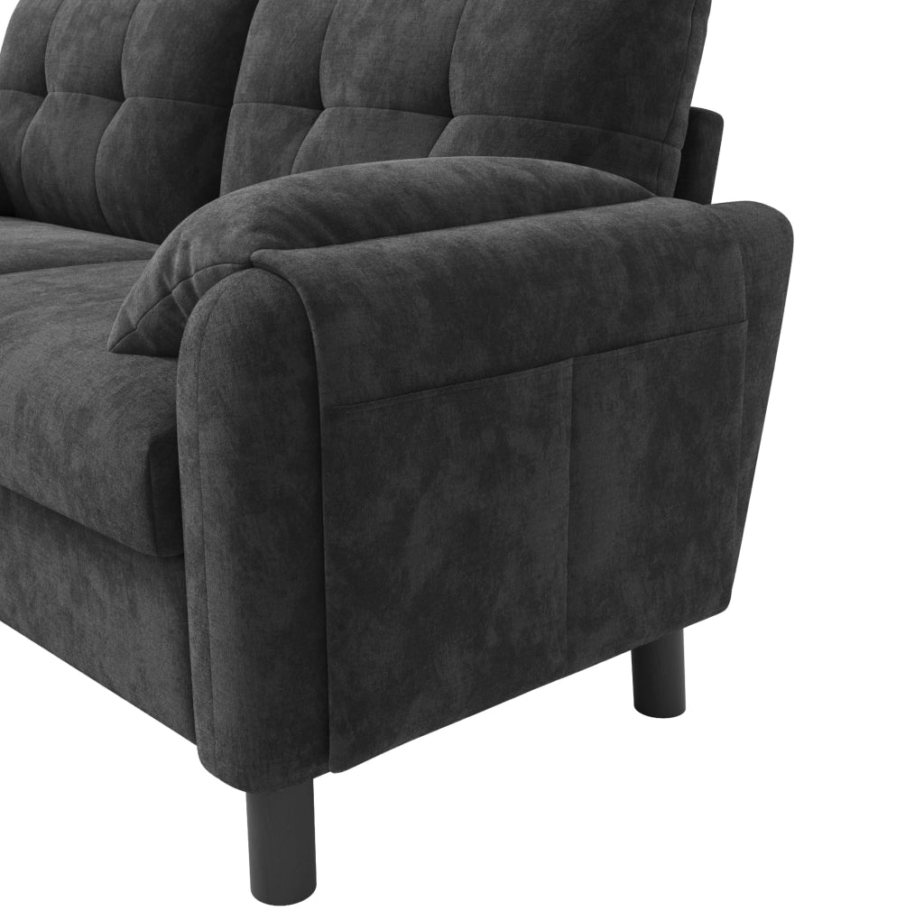 Divano a 2 posti in chenille grigio 158 x 80 x 88;5 cm con tasche laterali e cuscini