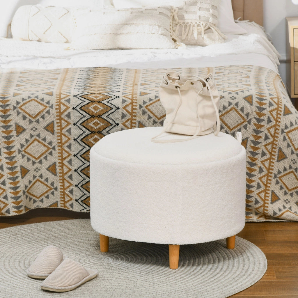 Pouf Imbottito in Tessuto Teddy ¨C Zephmum ¨C Bianco 56x56x42 cm