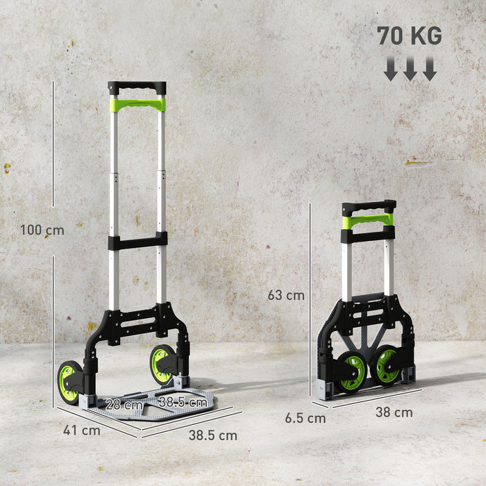 Carrello Portapacchi Pieghevole con Maniglia Telescopica Capacità 70 kg in Alluminio Argento