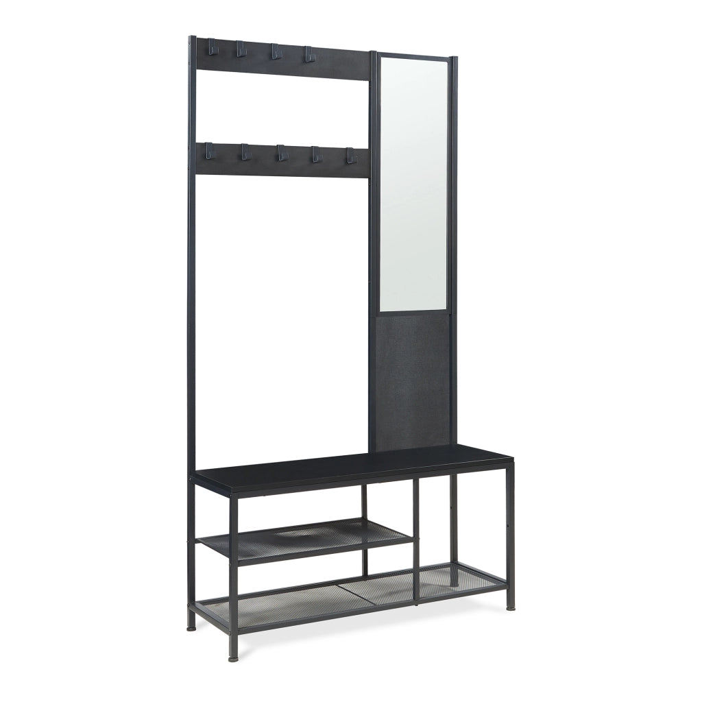 Stand Appendiabiti Napinerg con Specchio Panca e Scarpiera 185 x 98 x 34 cm - Nero [en.casa]