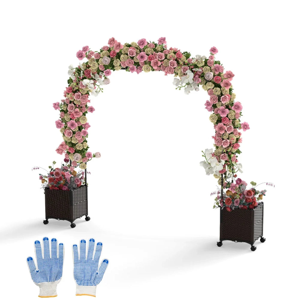 Arco da giardino 288 x 40 x 208 cm con sistema di irrigazione automatico e 8 ruote metalliche nere bloccabili 20_0010183