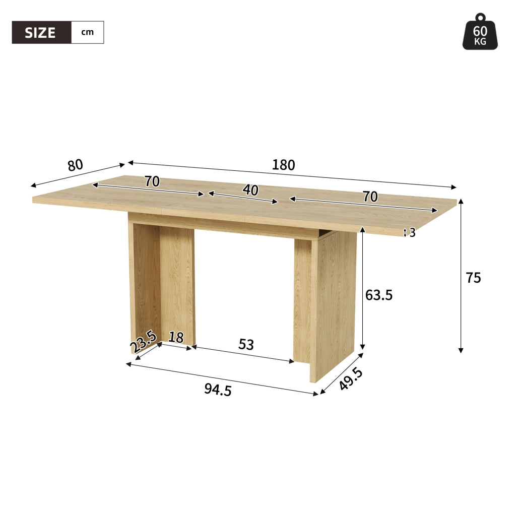 Tavolo da pranzo allungabile 140/180 x 80 cm in MDF colore rovere; per 6-8 persone