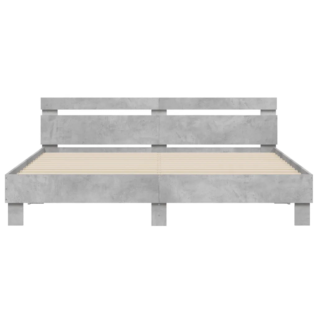 Letto matrimoniale | Letto per adulti | Giroletto con Testiera e LED Grigio Cemento 160x200 cm