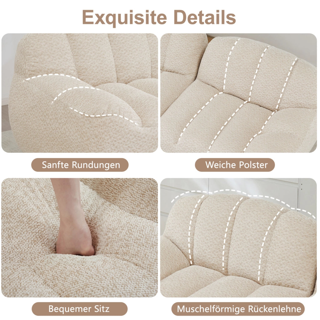 Divano modulare 4 posti con ottomano; 366x165x79 cm; fleece granulato; beige bianco