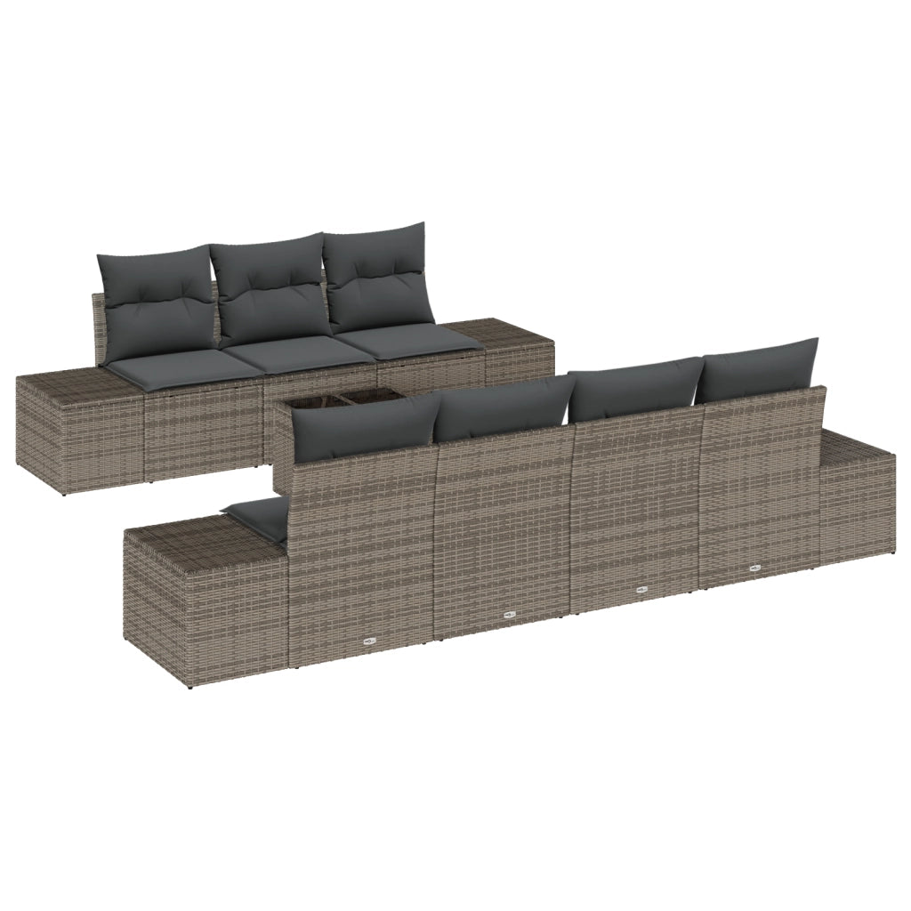 Set Divano da Giardino 8 Pezzi con Cuscini Grigio Polyrattan