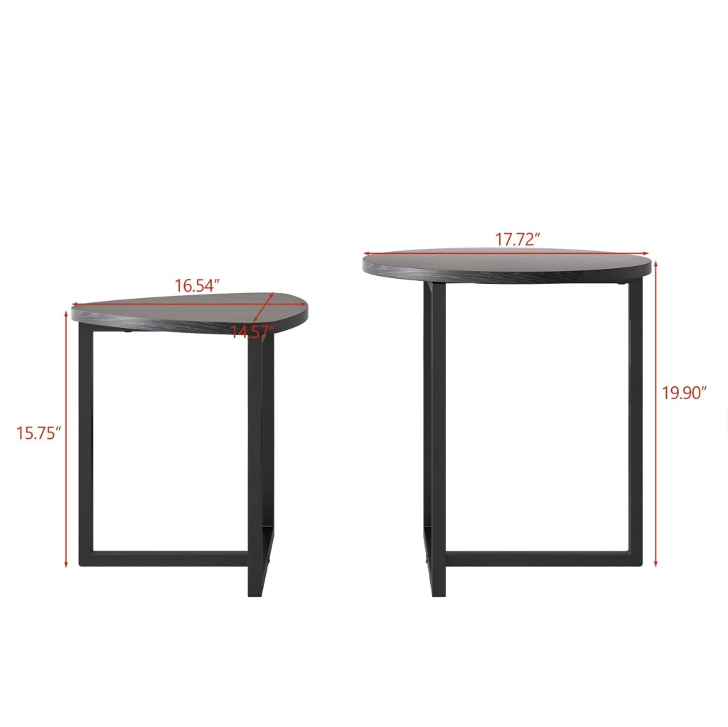 Set di tavolini da salotto; design industriale con piano a cuore; metallo nero