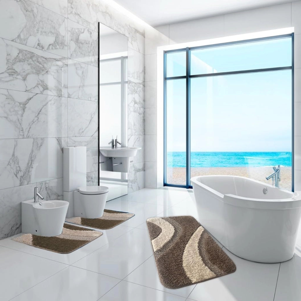 Tappeto Bagno 50x80 cm Scendiletto Antiscivolo Shaggy 3D Moderno Assorbente Marrone
