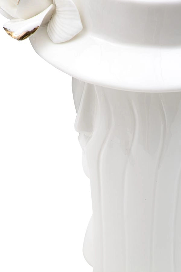 Vaso in ceramica bianca con decori oro 15x13,5x23,5cm Woman Elegant