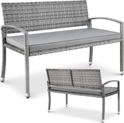 Panca da giardino, resistente alle intemperie, con cuscino, 2 posti, in polyrattan, portata 320 kg, accogliente mobili da giardino per esterni, 122 x 60 x 90 cm, per balconi, giardini