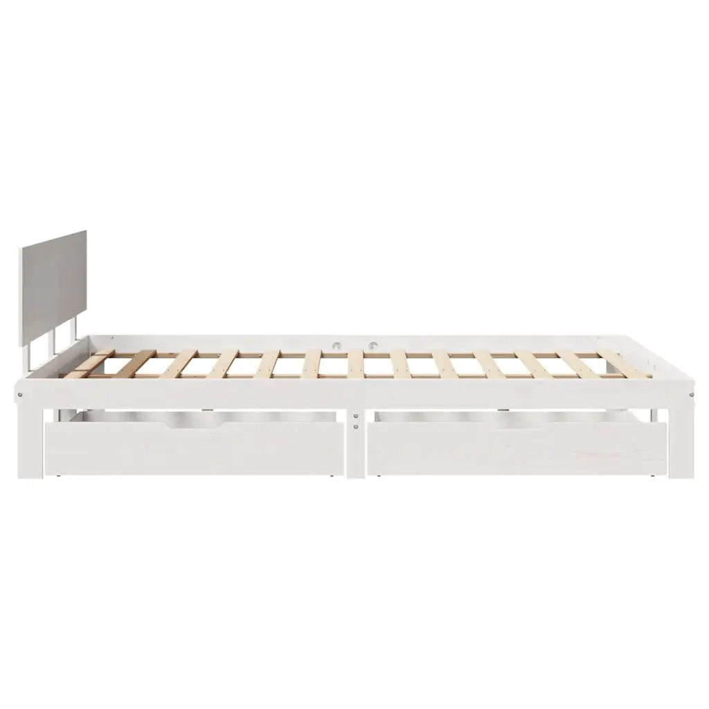 Giroletto con Cassetti Bianco 160x200 cm Legno Massello di Pino
