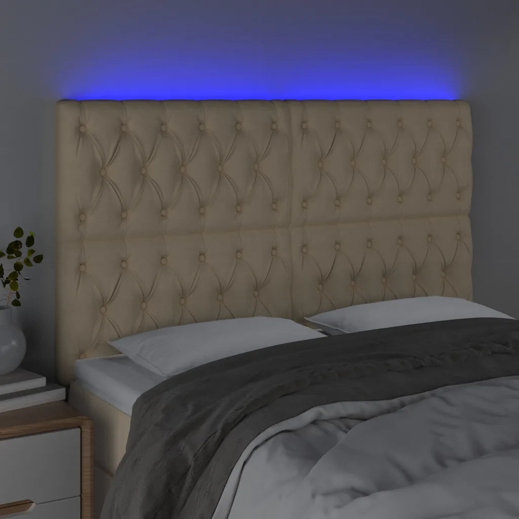 Testiera | Testata a LED Crema 144x7x118/128 cm in Tessuto