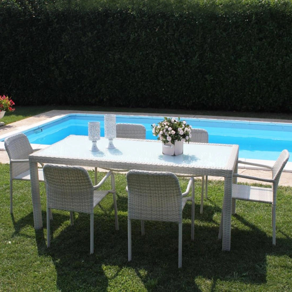 Tavolo intreccio e piano in vetro 150x90 - AXEL