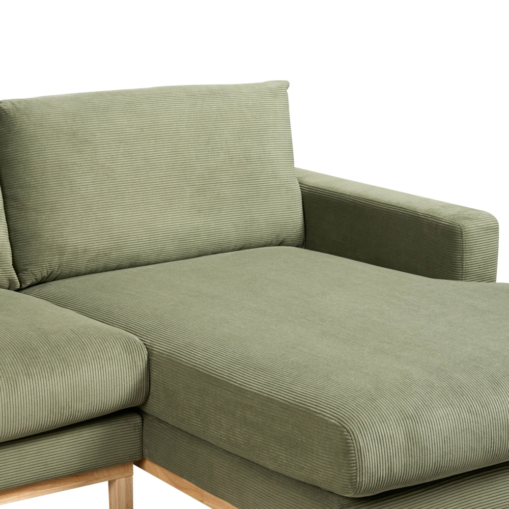 Divano angolare a sinistra Tappezzeria in corda jumbo verde Gambe in legno Elegante