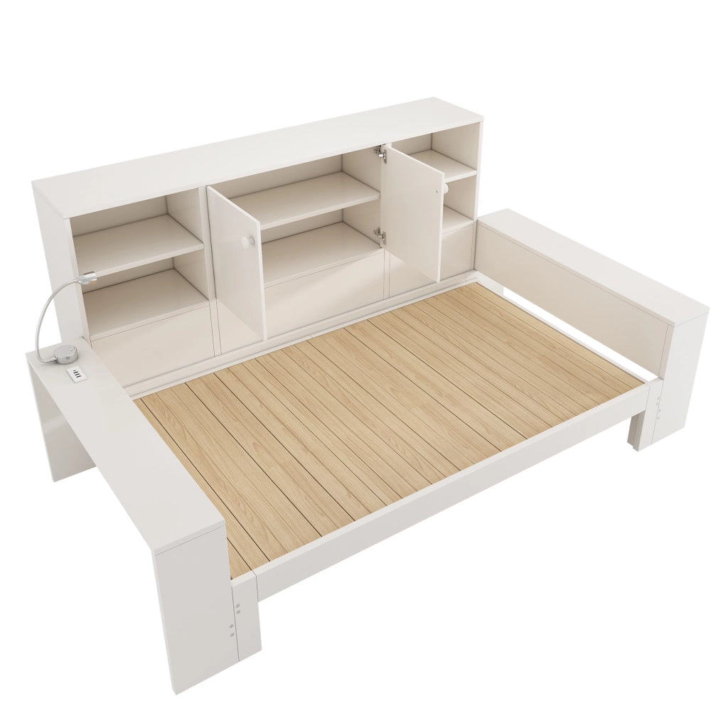 Letto Contenitore Singolo con Estraibile ¨C MINIMAL ¨C Bianco, Legno, 90x200, USB