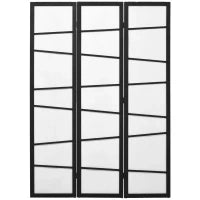 Paravento Separè a 3 Pannelli Pieghevole in Legno, 120x170cm, Nero e Bianco