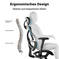 Sedia da ufficio ergonomica con regolazione di poggiatesta, braccioli e schienale, max 150 kg